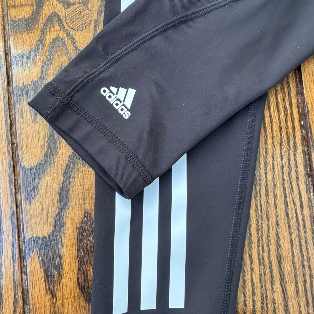 Adidas Aerosport Black and White Striped Kids Leggings - Picture 3 of 4